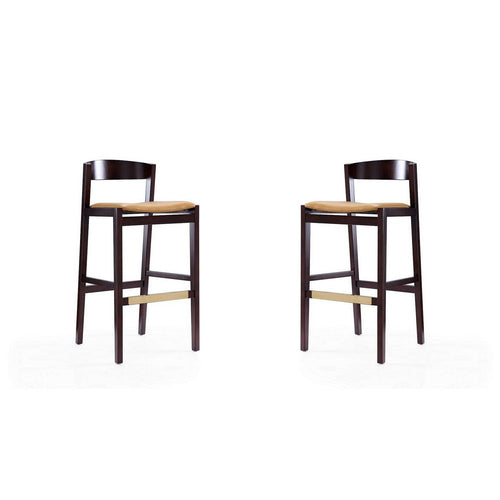 Klismos 40.75 in. Camel and Dark Walnut Beech Wood Barstool (Set of 2)