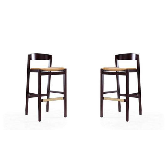 Klismos 40.75 in. Camel and Dark Walnut Beech Wood Barstool (Set of 2)