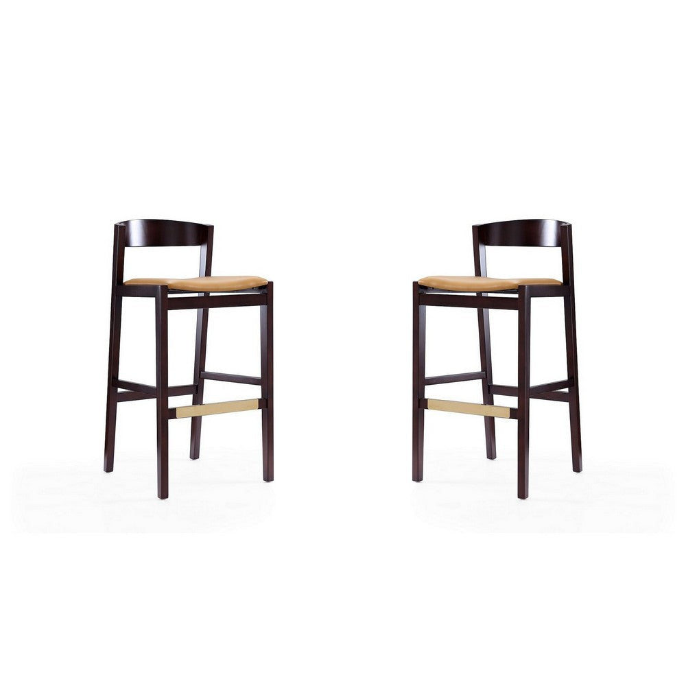 Klismos 40.75 in. Camel and Dark Walnut Beech Wood Barstool (Set of 2)