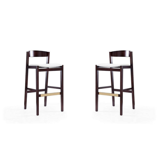 Klismos 40.75 in. Ivory and Dark Walnut Beech Wood Barstool (Set of 2)