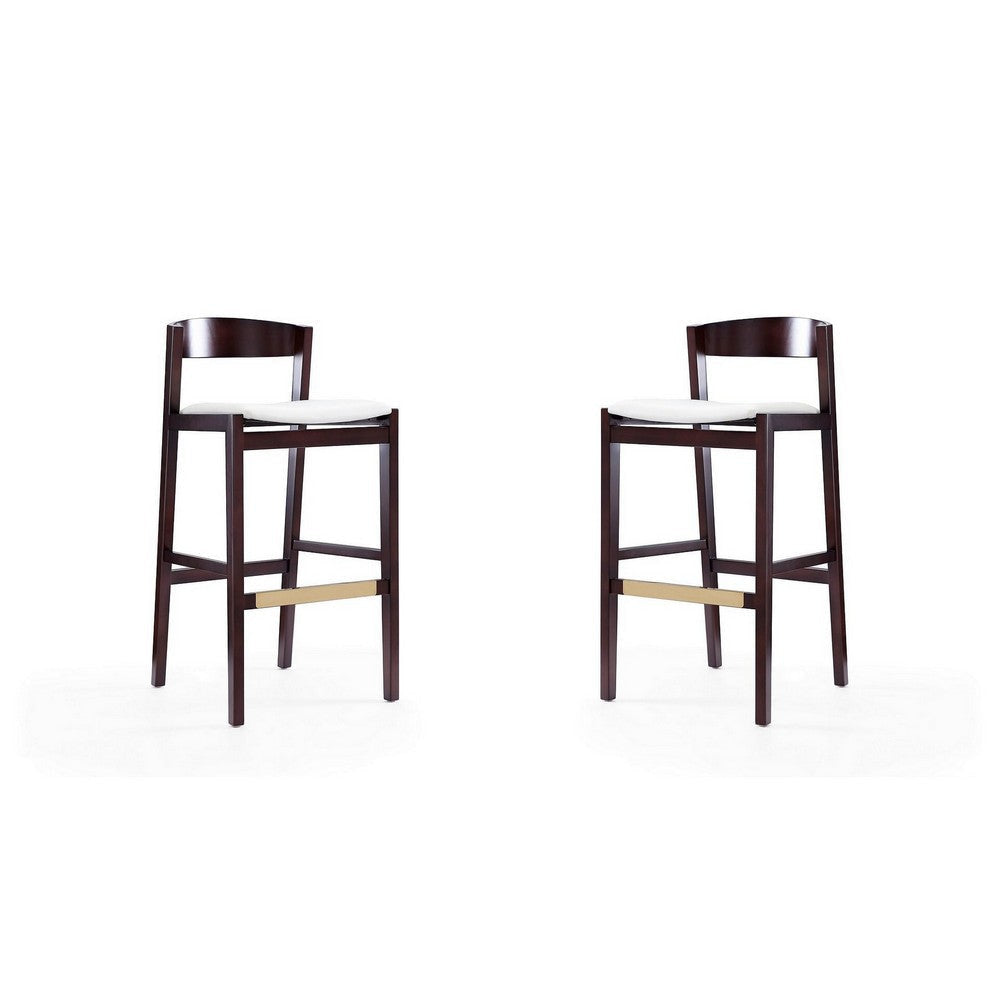Klismos 40.75 in. Ivory and Dark Walnut Beech Wood Barstool (Set of 2)