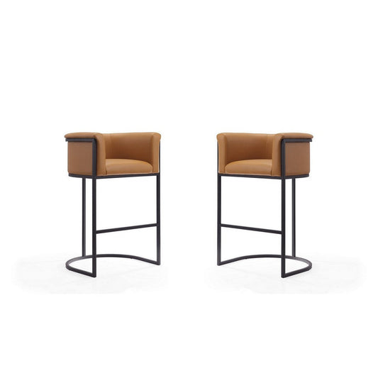 Cosmopolitan 37.8 in. Camel and Black Metal Barstool (Set of 2)
