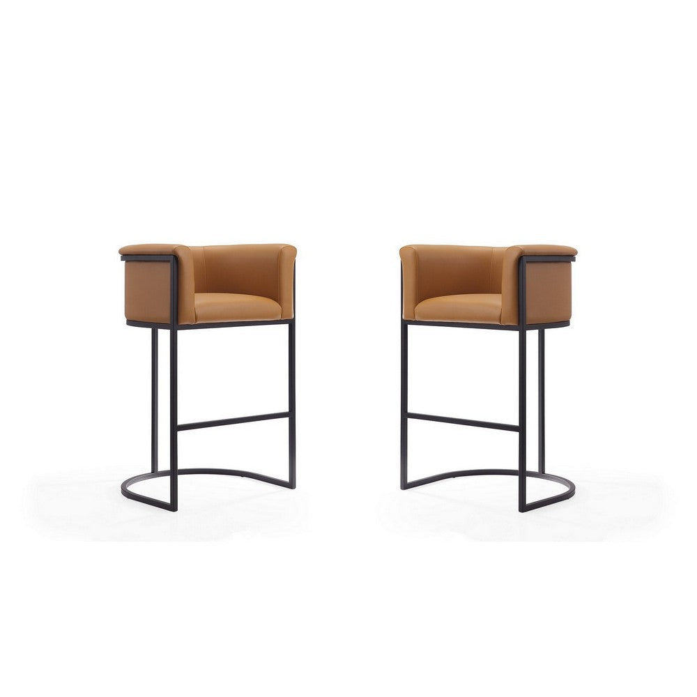 Cosmopolitan 37.8 in. Camel and Black Metal Barstool (Set of 2)