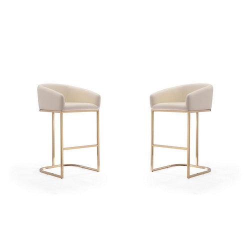 Louvre 40 in. Cream and Titanium Gold Stainless Steel Barstool (Set of 2)