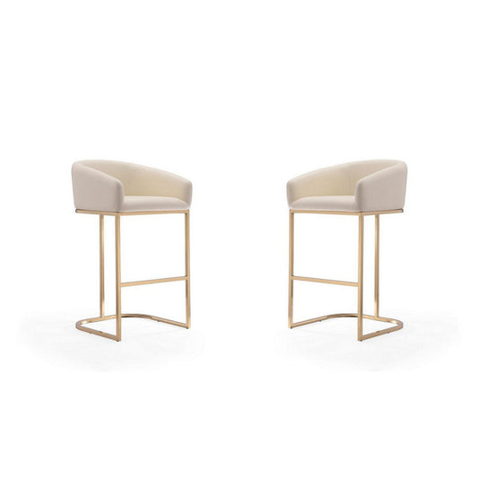 Louvre 40 in. Cream and Titanium Gold Stainless Steel Barstool (Set of 2)
