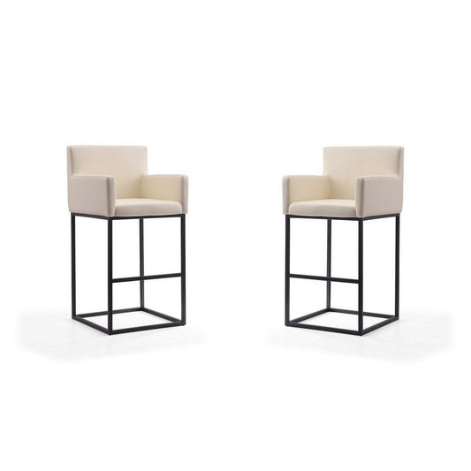 Ambassador 42 in. Cream and Black Metal Barstool (Set of 2)