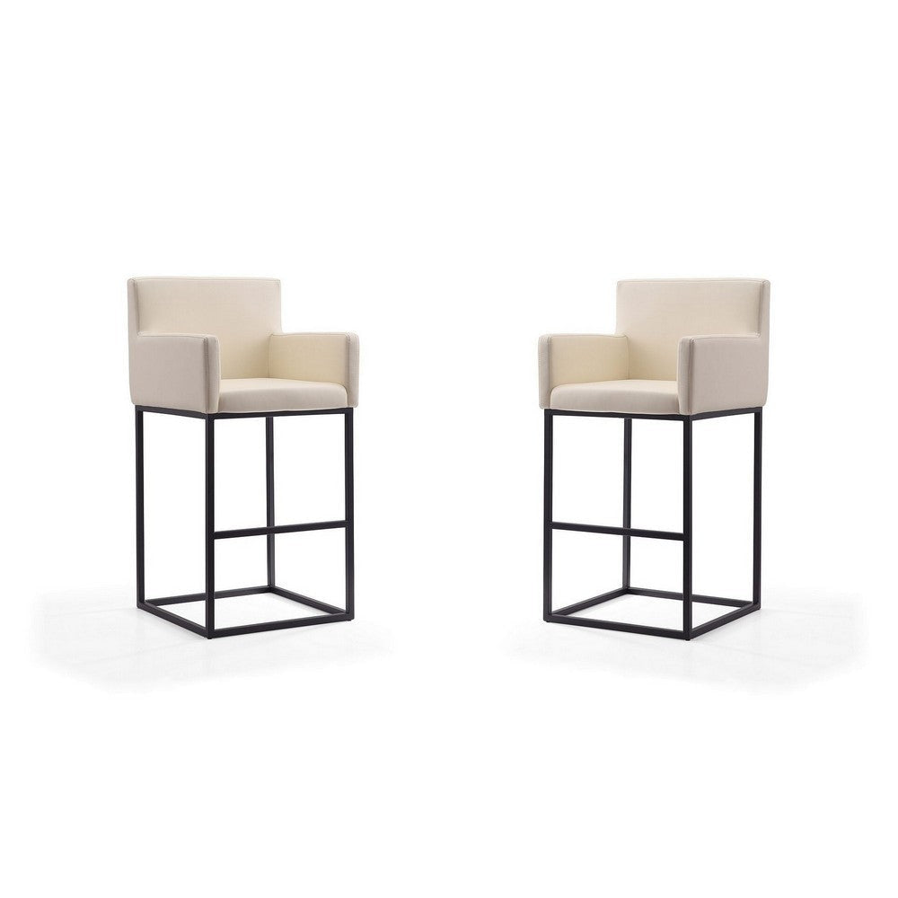Ambassador 42 in. Cream and Black Metal Barstool (Set of 2)