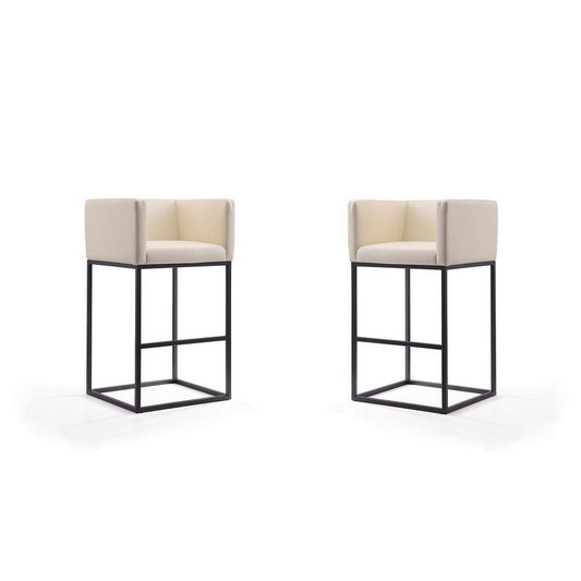 Embassy 38 in. Cream and Black Metal Barstool (Set of 2)