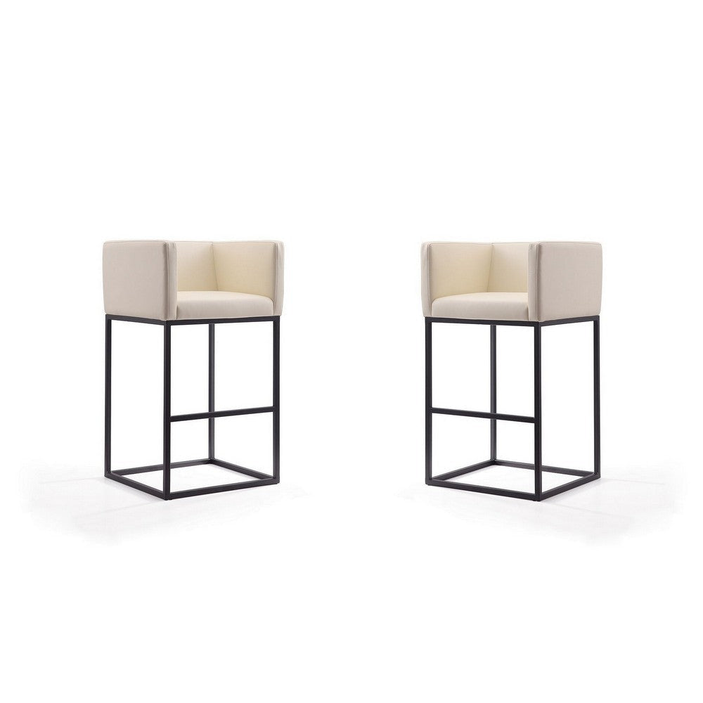 Embassy 38 in. Cream and Black Metal Barstool (Set of 2)