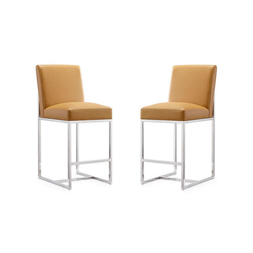 Element 37.2 in. Camel and Polished Chrome Stainless Steel Counter Height Bar Stool (Set of 2)