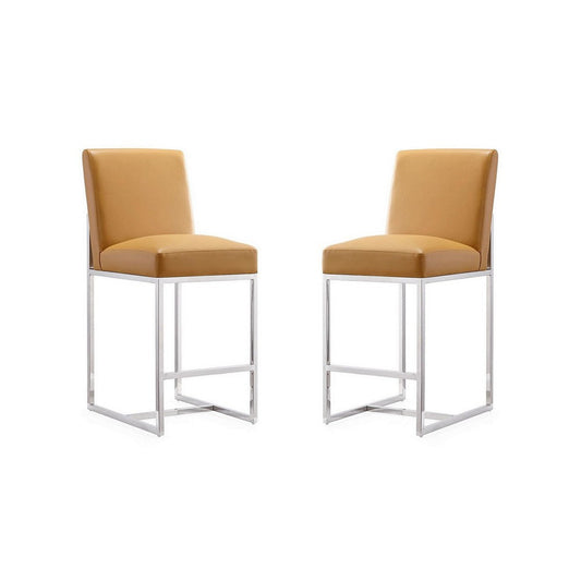 Element 37.2 in. Camel and Polished Chrome Stainless Steel Counter Height Bar Stool (Set of 2)