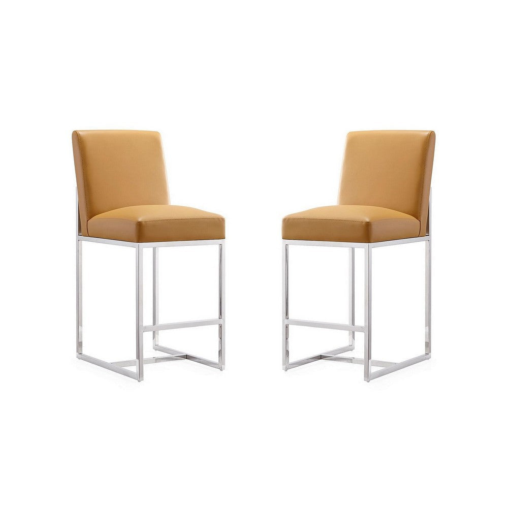 Element 37.2 in. Camel and Polished Chrome Stainless Steel Counter Height Bar Stool (Set of 2)