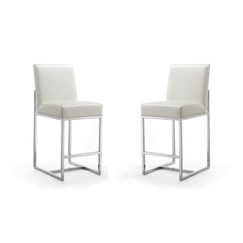 Element 37.2 in. Pearl White and Polished Chrome Stainless Steel Counter Height Bar Stool (Set of 2)