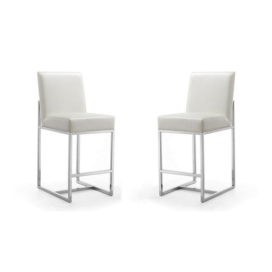 Element 37.2 in. Pearl White and Polished Chrome Stainless Steel Counter Height Bar Stool (Set of 2)