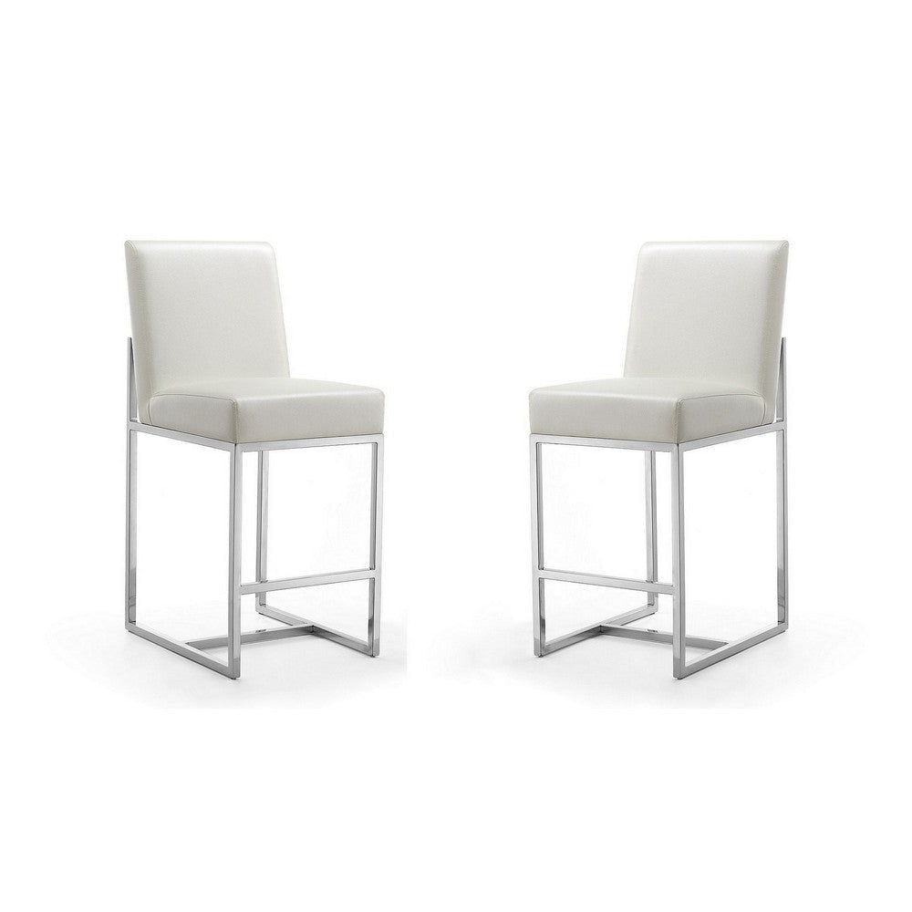 Element 37.2 in. Pearl White and Polished Chrome Stainless Steel Counter Height Bar Stool (Set of 2)