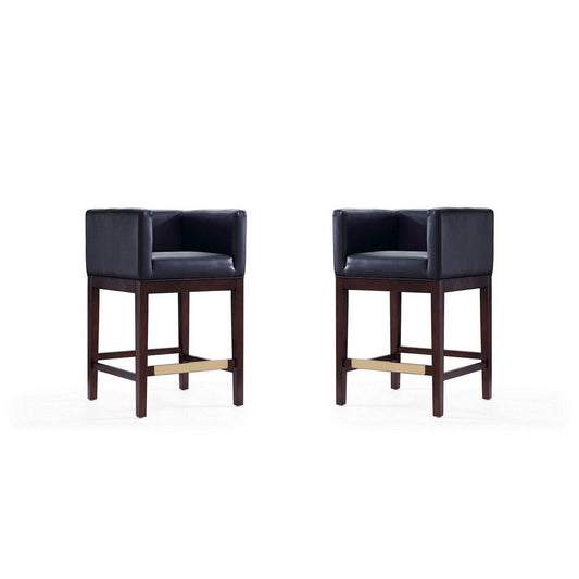 Kingsley 34 in. Black and Dark Walnut Beech Wood Counter Height Bar Stool (Set of 2)