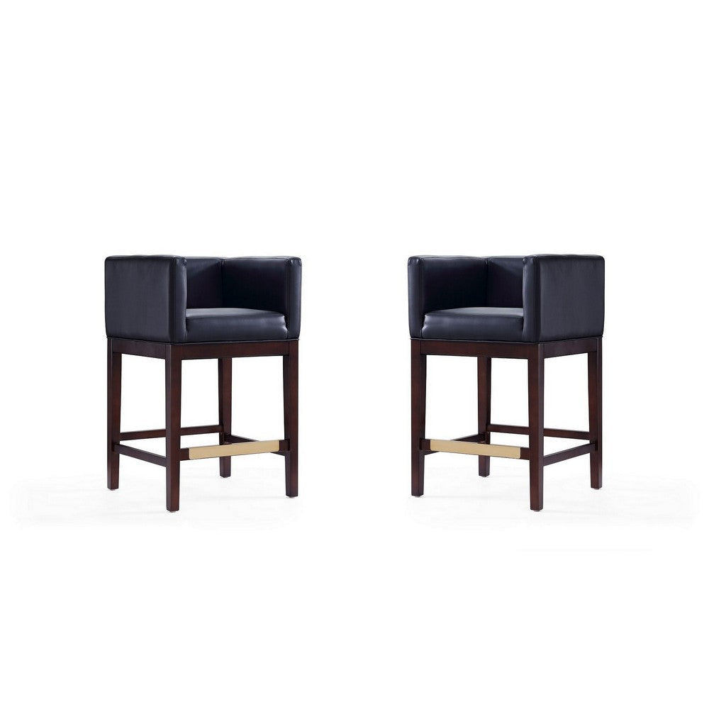 Kingsley 34 in. Black and Dark Walnut Beech Wood Counter Height Bar Stool (Set of 2)
