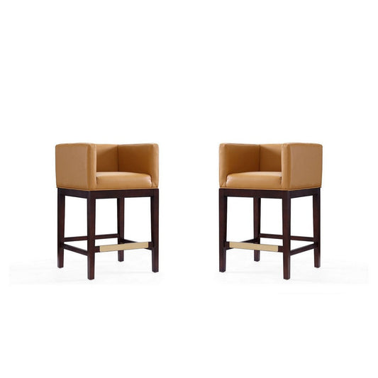 Kingsley 34 in. Camel and Dark Walnut Beech Wood Counter Height Bar Stool (Set of 2)