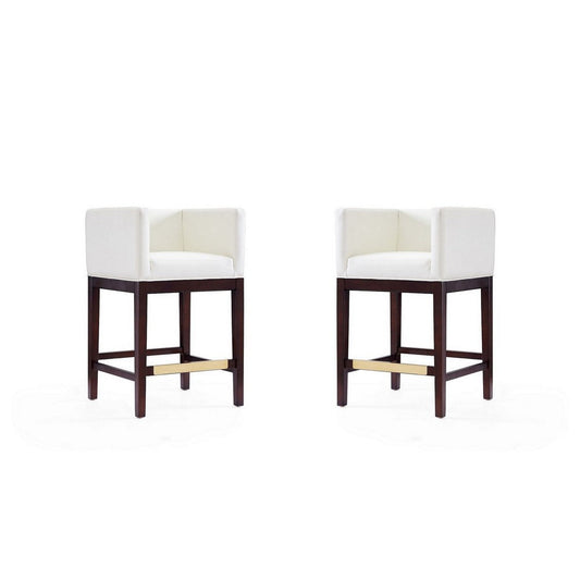 Kingsley 34 in. Ivory and Dark Walnut Beech Wood Counter Height Bar Stool (Set of 2)