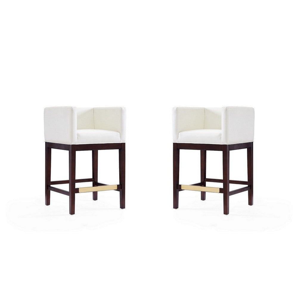Kingsley 34 in. Ivory and Dark Walnut Beech Wood Counter Height Bar Stool (Set of 2)
