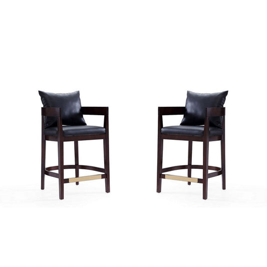 Ritz 34 in. Black and Dark Walnut Beech Wood Counter Height Bar Stool (Set of 2)