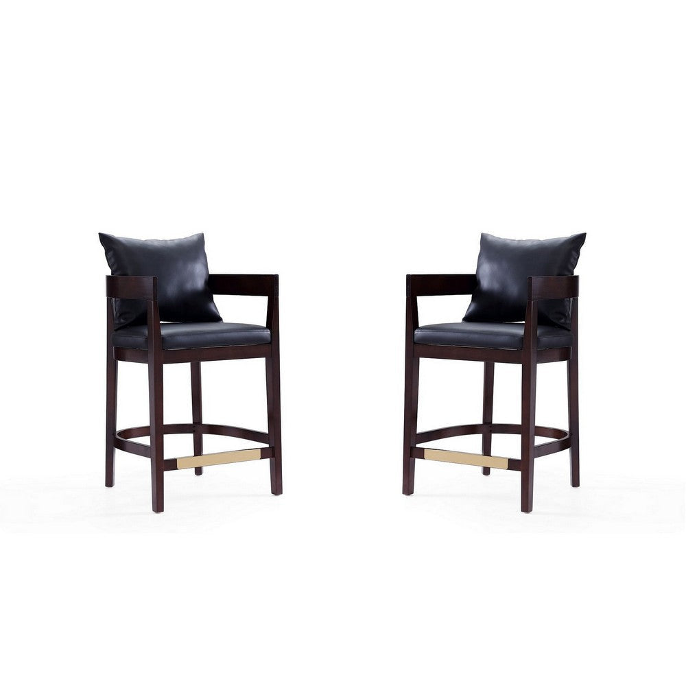 Ritz 34 in. Black and Dark Walnut Beech Wood Counter Height Bar Stool (Set of 2)