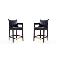 Ritz 34 in. Black and Dark Walnut Beech Wood Counter Height Bar Stool (Set of 2)