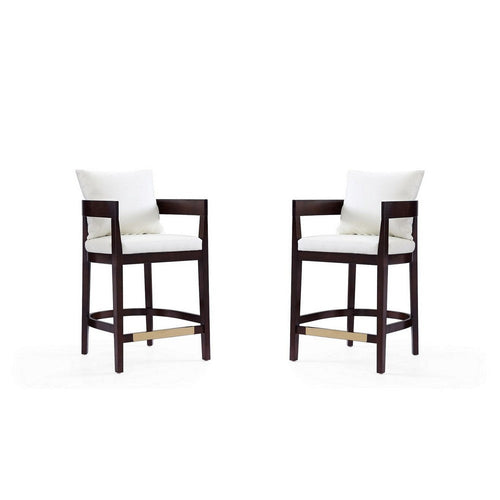 Ritz 34 in. Ivory and Dark Walnut Beech Wood Counter Height Bar Stool (Set of 2)