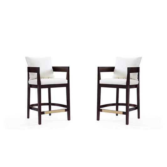 Ritz 34 in. Ivory and Dark Walnut Beech Wood Counter Height Bar Stool (Set of 2)