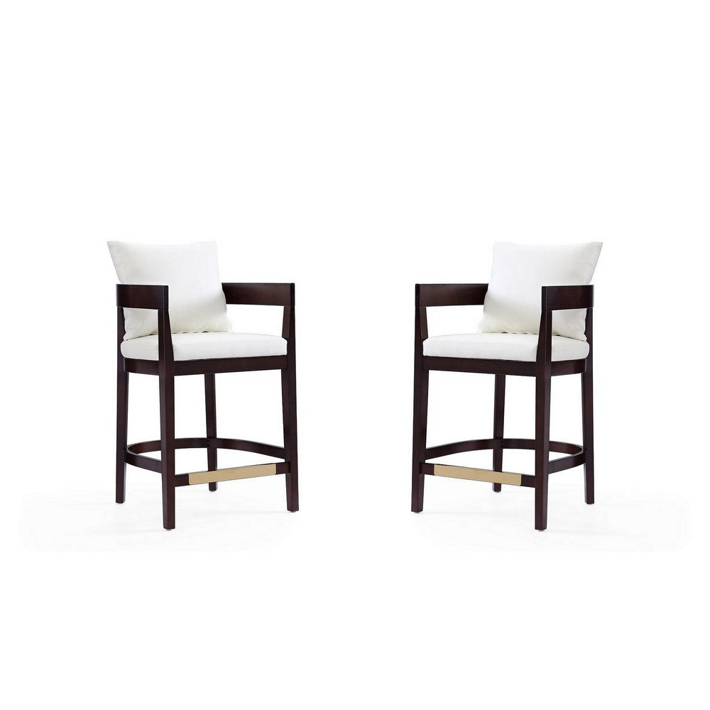 Ritz 34 in. Ivory and Dark Walnut Beech Wood Counter Height Bar Stool (Set of 2)