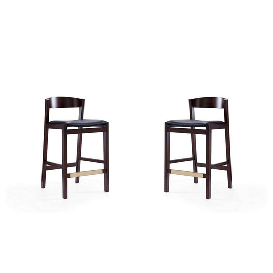 Klismos 36.75 in. Black and Dark Walnut Beech Wood Counter Height Bar Stool (Set of 2)