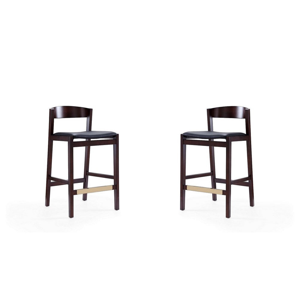 Klismos 36.75 in. Black and Dark Walnut Beech Wood Counter Height Bar Stool (Set of 2)