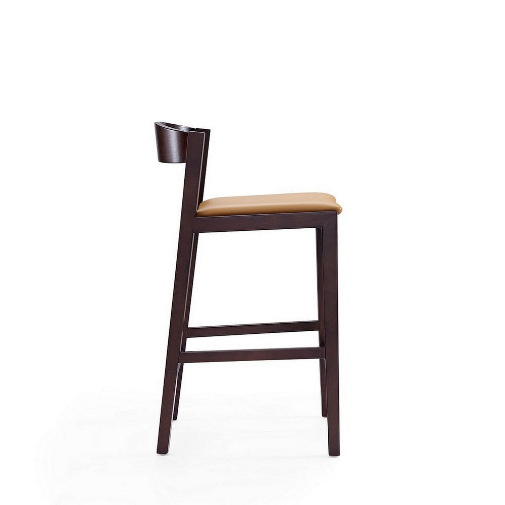 Klismos 36.75 in. Camel and Dark Walnut Beech Wood Counter Height Bar Stool (Set of 2) MHC-2-CS007-CL