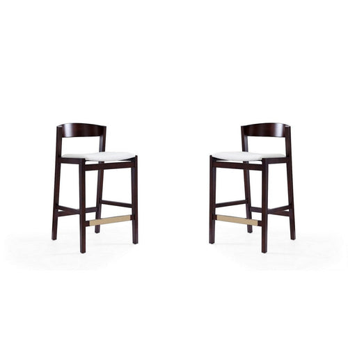 Klismos 36.75 in. Ivory and Dark Walnut Beech Wood Counter Height Bar Stool (Set of 2)