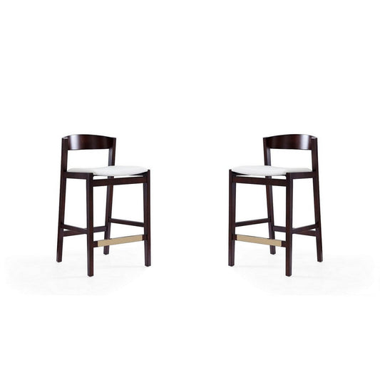Klismos 36.75 in. Ivory and Dark Walnut Beech Wood Counter Height Bar Stool (Set of 2)