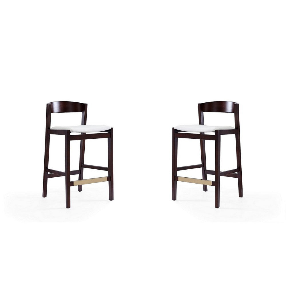 Klismos 36.75 in. Ivory and Dark Walnut Beech Wood Counter Height Bar Stool (Set of 2)