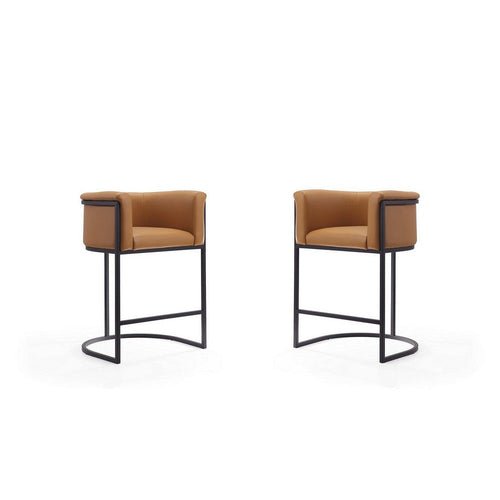 Cosmopolitan 33.8 in. Camel and Black Metal Counter Height Bar Stool (Set of 2)