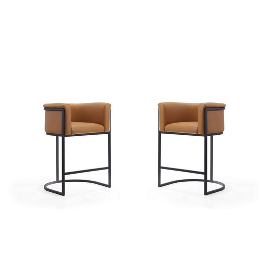 Cosmopolitan 33.8 in. Camel and Black Metal Counter Height Bar Stool (Set of 2)