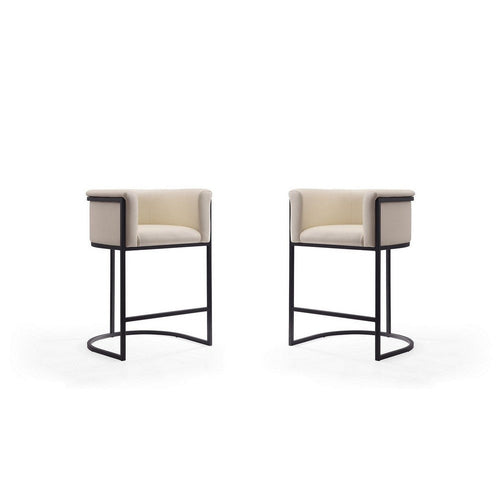 Cosmopolitan 33.8 in. Cream and Black Metal Counter Height Bar Stool (Set of 2)