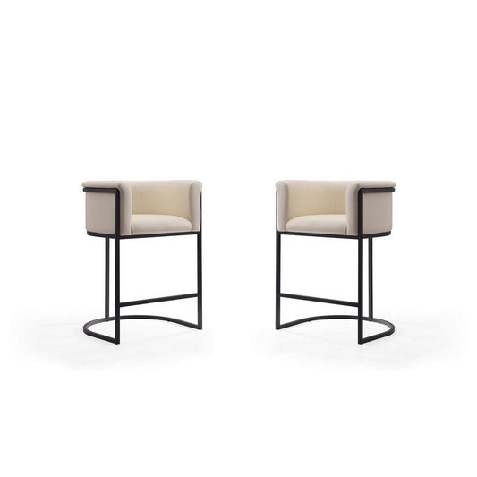 Cosmopolitan 33.8 in. Cream and Black Metal Counter Height Bar Stool (Set of 2)