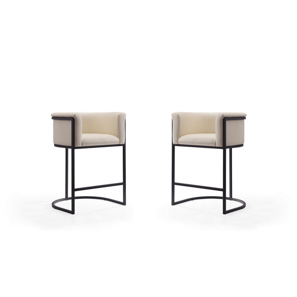Cosmopolitan 33.8 in. Cream and Black Metal Counter Height Bar Stool (Set of 2)