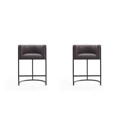 Cosmopolitan 33.8 in. Pebble and Black Metal Counter Height Bar Stool (Set of 2)