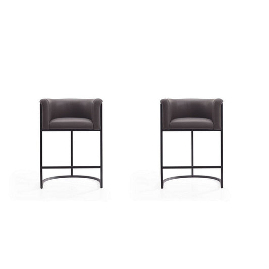 Cosmopolitan 33.8 in. Pebble and Black Metal Counter Height Bar Stool (Set of 2)