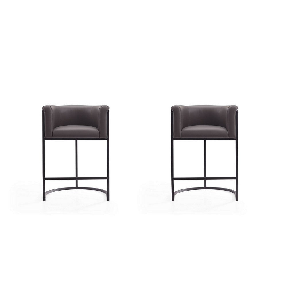 Cosmopolitan 33.8 in. Pebble and Black Metal Counter Height Bar Stool (Set of 2)