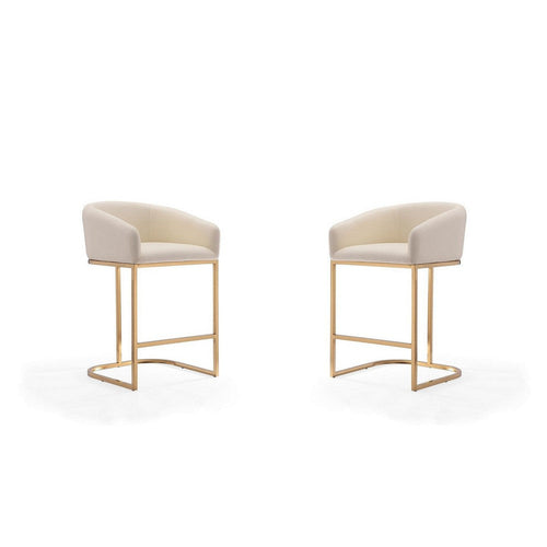 Louvre 36 in. Cream and Titanium Gold Stainless Steel Counter Height Bar Stool (Set of 2)