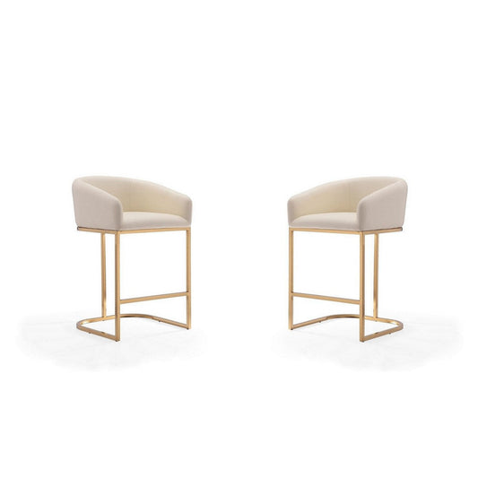 Louvre 36 in. Cream and Titanium Gold Stainless Steel Counter Height Bar Stool (Set of 2)