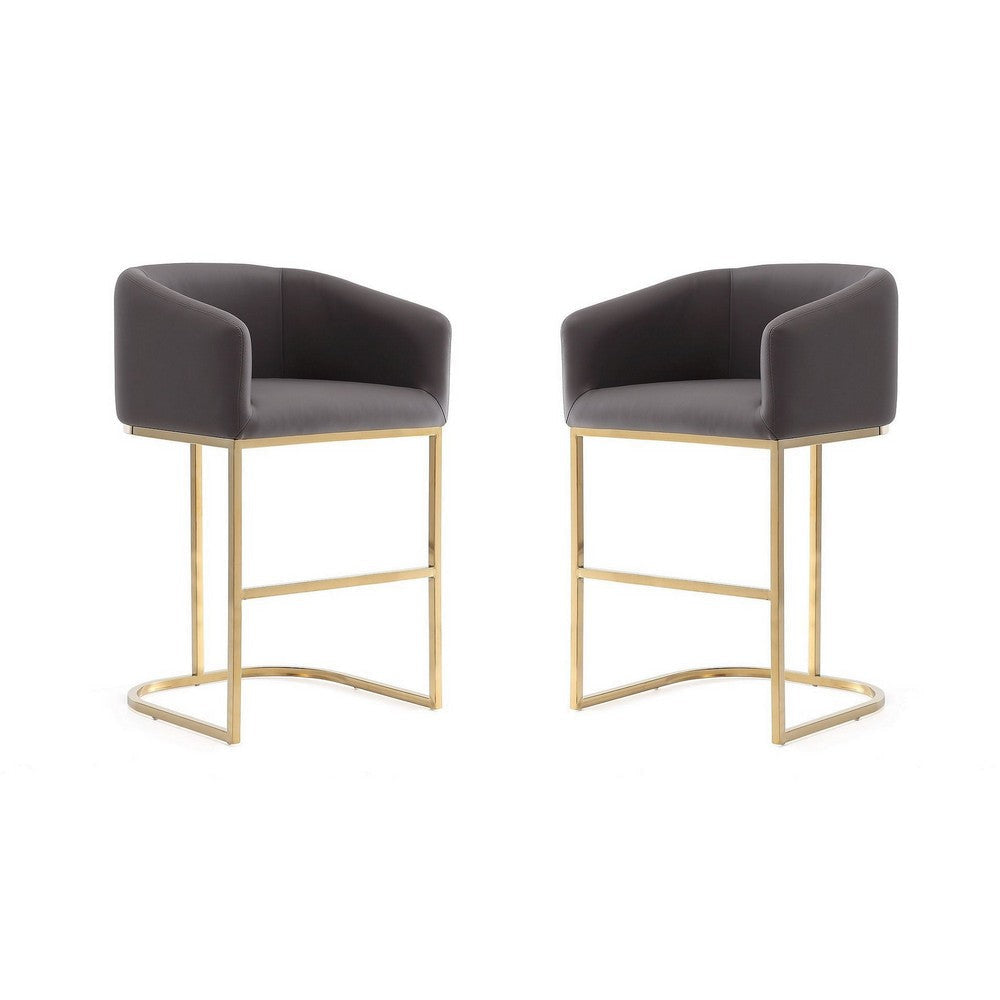 Louvre 36 in. Grey and Titanium Gold Stainless Steel Counter Height Bar Stool (Set of 2)