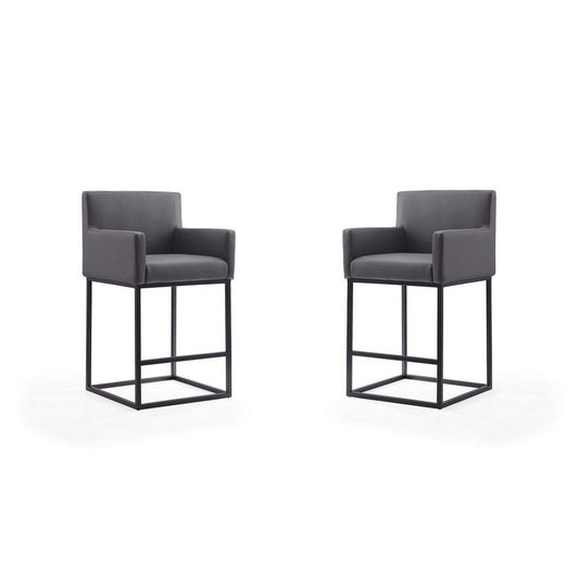 Ambassador 38 in. Grey and Black Metal Counter Height Bar Stool (Set of 2)