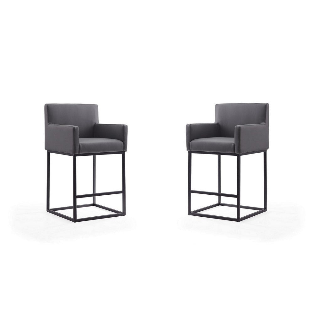 Ambassador 38 in. Grey and Black Metal Counter Height Bar Stool (Set of 2)
