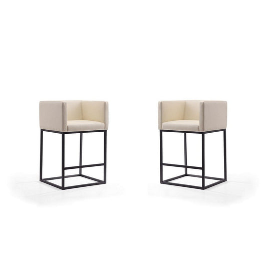 Embassy 34 in. Cream and Black Metal Counter Height Bar Stool (Set of 2)